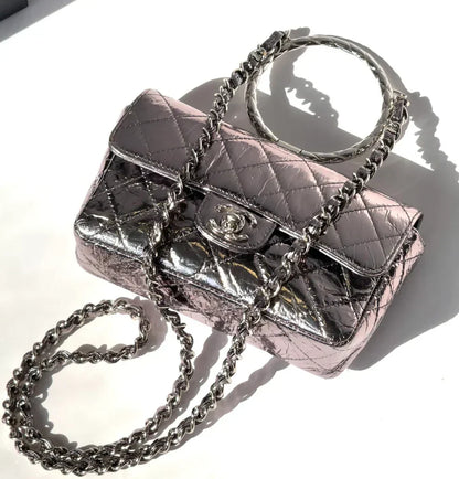 Chanel Metallic Calfskin Mini Ring Handle Flap Bag