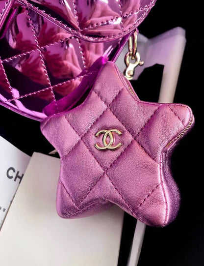24C Chanel Purple Mirrored Metallic Mini Square Flap Bag Star Handbag