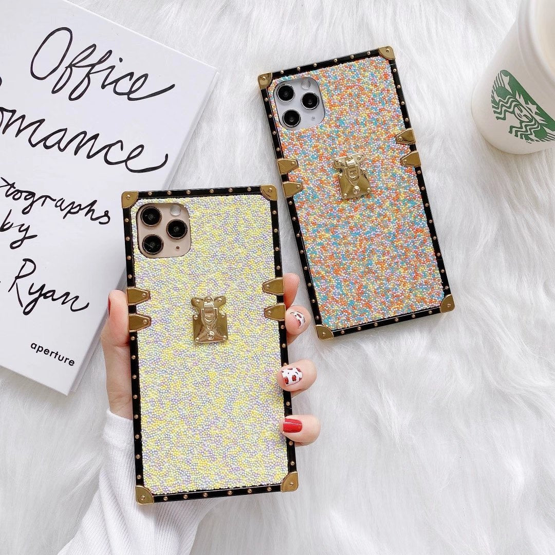 Fashion color beads square phone case for iphone