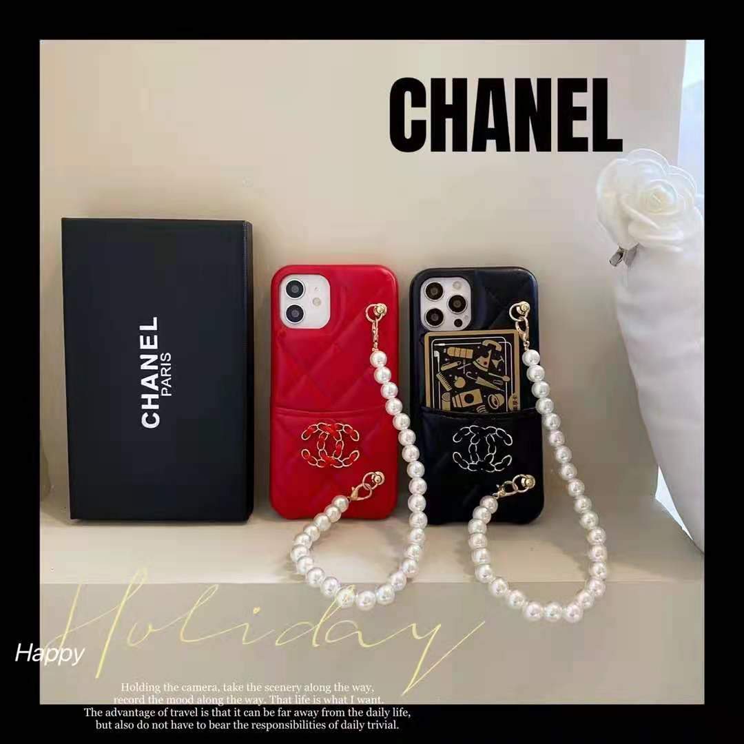 Leather card pearl bracelet phone case For iphone