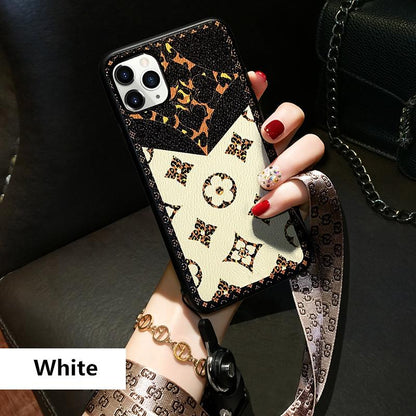 Tide Brand Lanyard Texture Leather Phone Case - LVCASE