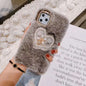 Pearl love heart plush phone case