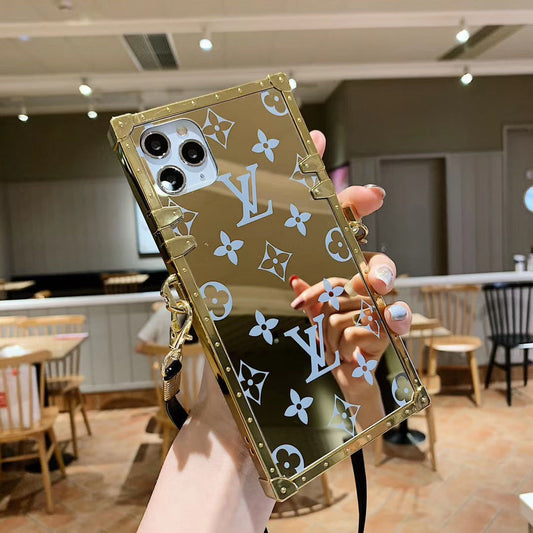 Slanted back lanyard square mirror phone case