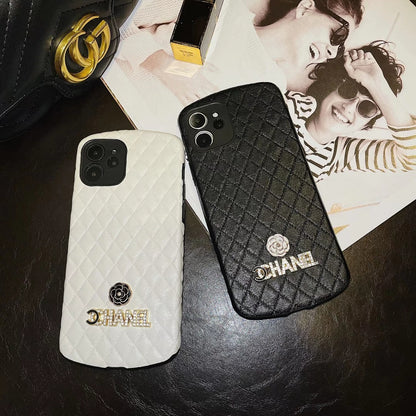 Diamond-studded leather phone case