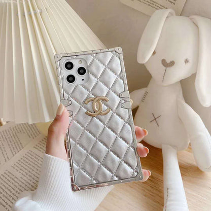 Square check leather phone case