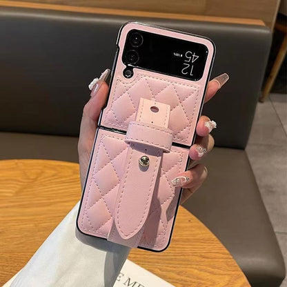 Luxury leather wrist strap phone case For Samsung Z flip
