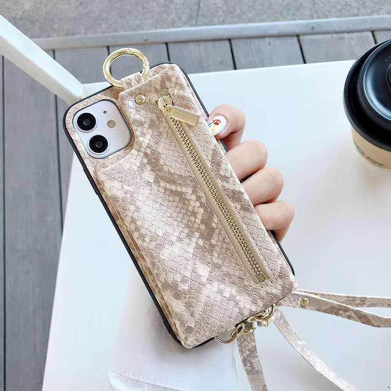 Snake pattern wallet lanyard phone case