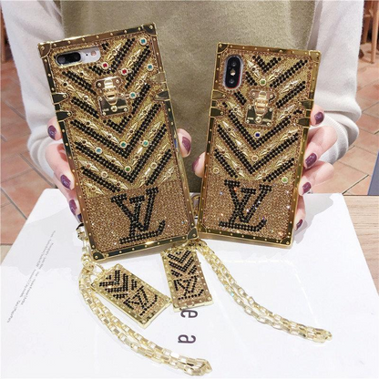 Gold full diamond square phone case for Samsung