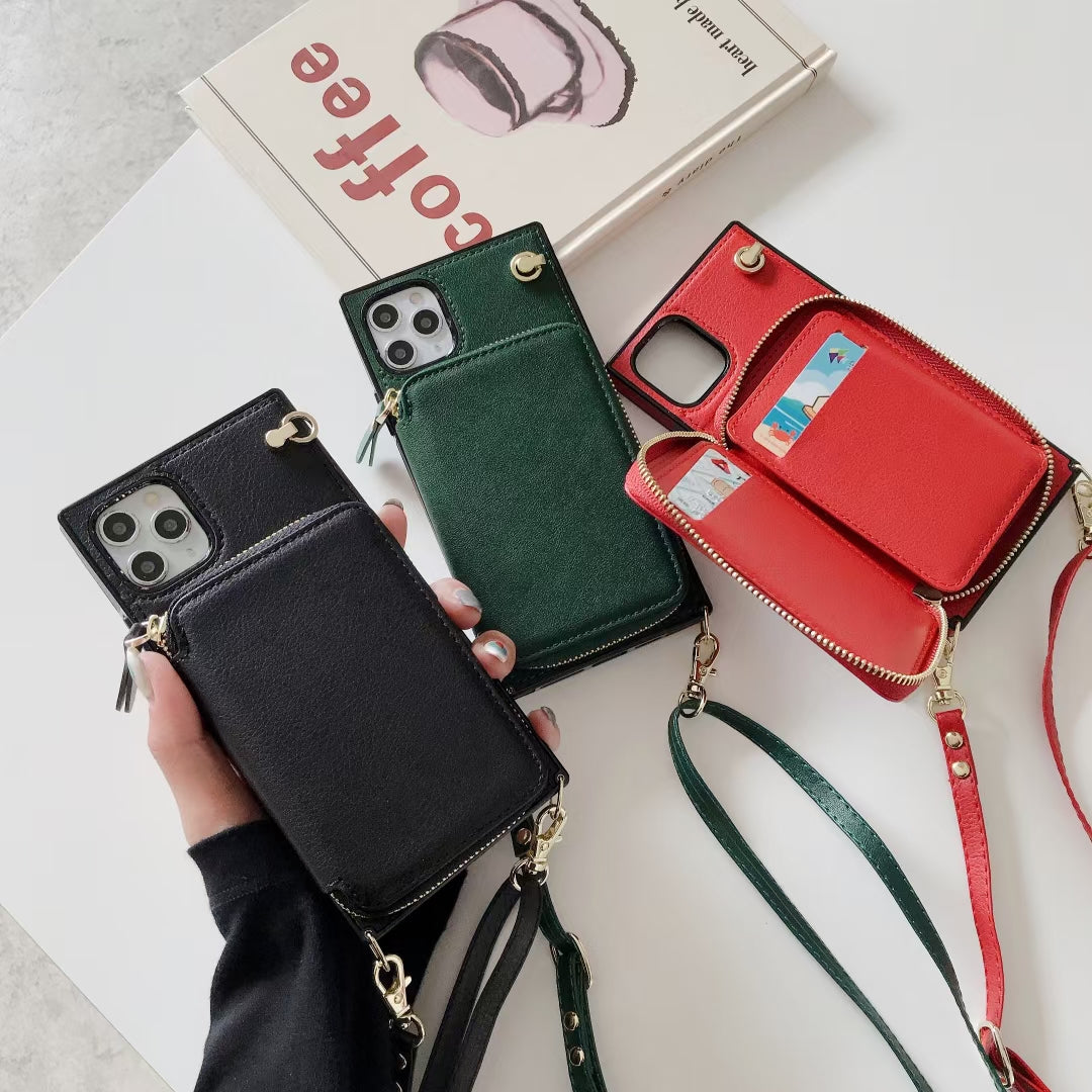 Zipper card bag square phone case for iphone