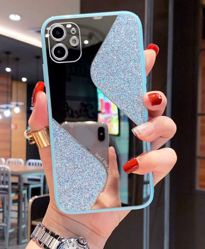 Glitter makeup mirror phone case