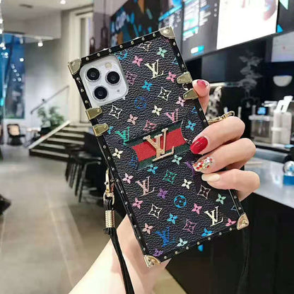 Leather stitching lanyard phone case for iPhone
