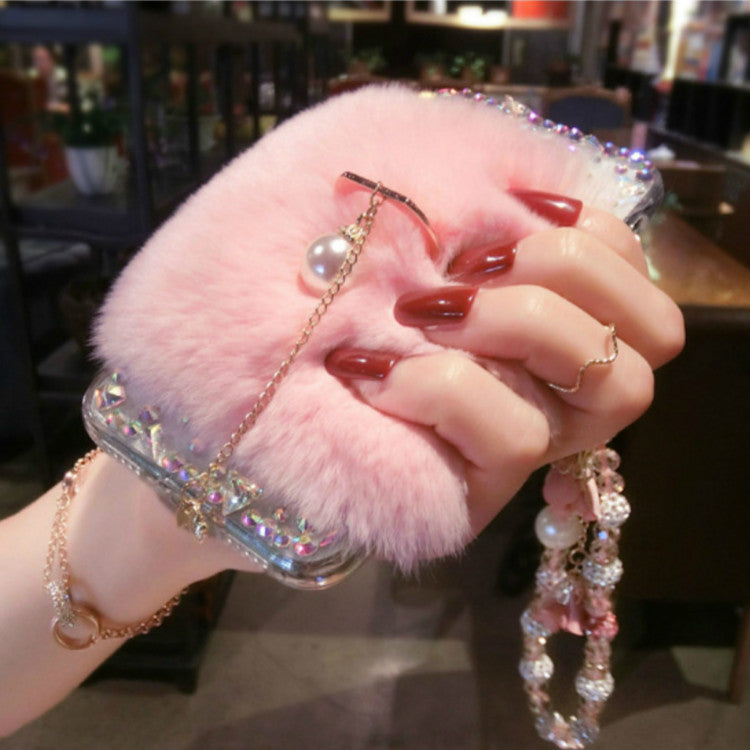 Rabbit hair rhinestone phone case