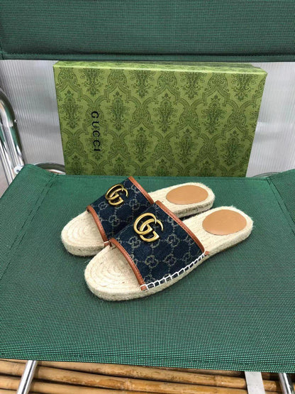 G Slides - Wheat [Denim/Gold Buckle]