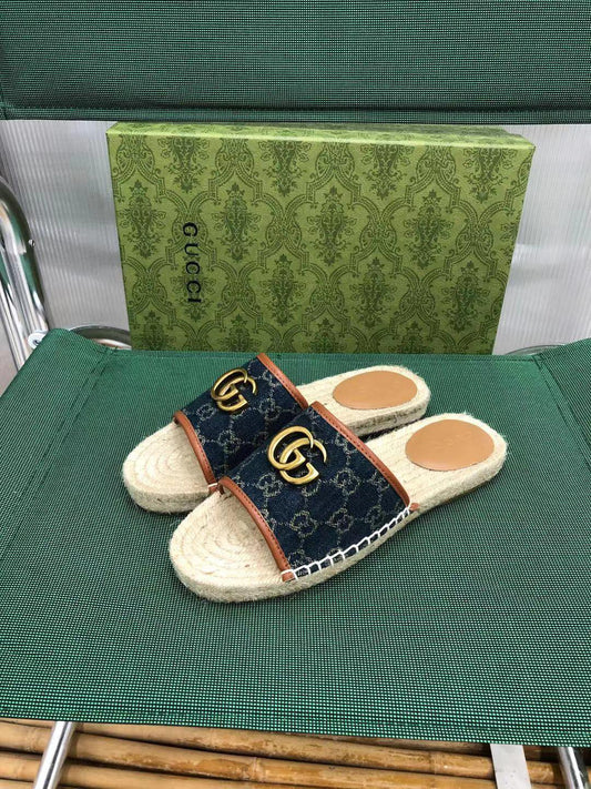 G Slides - Wheat [Denim/Gold Buckle]